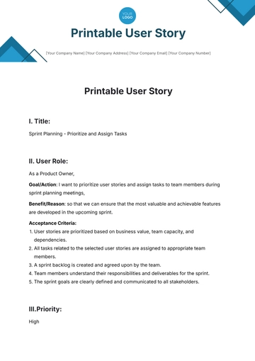 Free Printable User Story Template to Edit Online | Template.net