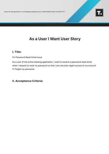 Free As a User I Want User Story Template to Edit Online | Template.net