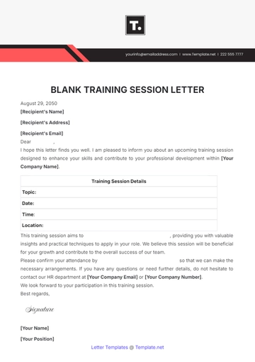 Free Blank Training Session Letter Template to Edit Online