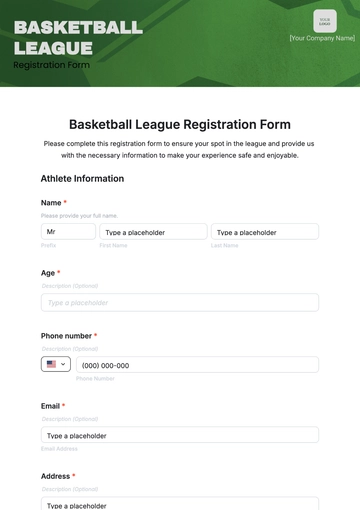 Free Basketball League Registration Form Template to Edit Online