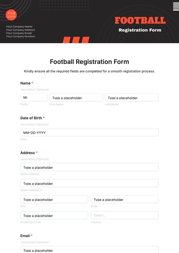 Free Football Registration Form Template to Edit Online