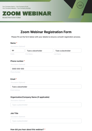 Free Zoom Webinar Registration Form Template to Edit Online