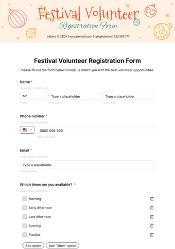 Free Festival Volunteer Registration Form Template to Edit Online