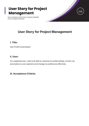 Free User Story for Project Management Template to Edit Online | Template.net