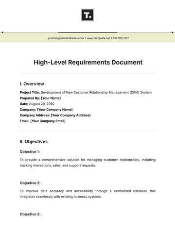 Free High-Level Requirements Document Template to Edit Online | Template.net