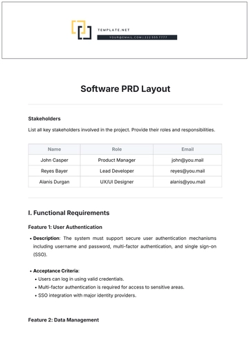 Free Software PRD Layout Template to Edit Online | Template.net