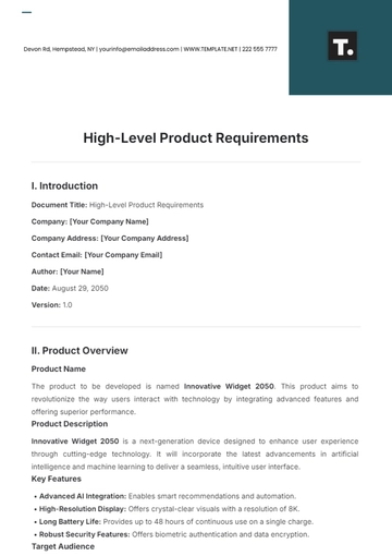 Free High-Level Product Requirements Template to Edit Online