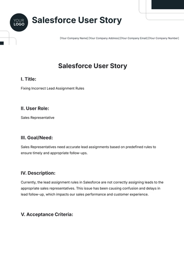 Free Salesforce User Story Template to Edit Online | Template.net