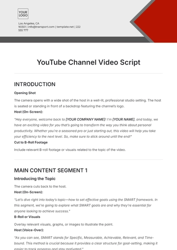 Free YouTube Channel Video Script Template to Edit Online