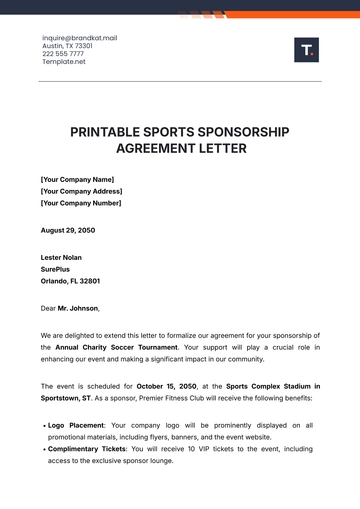 Free Printable Sports Sponsorship Agreement Letter Template to Edit Online