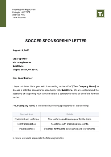 Free Soccer Sponsorship Letter Template to Edit Online