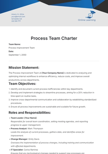 Free Printable Process Team Charter Template to Edit Online