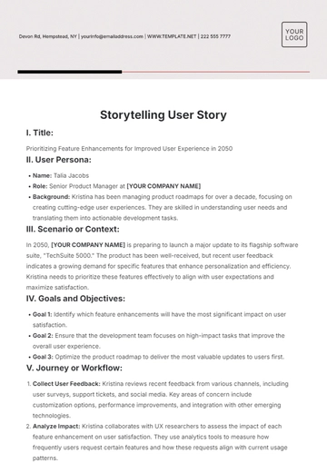 Free Storytelling User Story Template to Edit Online | Template.net