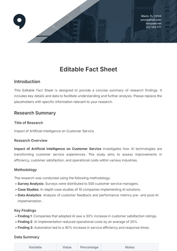 Free Editable Fact Sheet Format Template to Edit Online