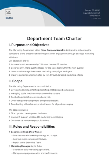 Free Department Team Charter Template to Edit Online
