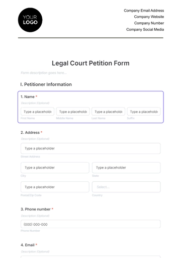 Free Legal Court Petition Form Template to Edit Online