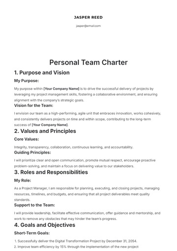 Free Personal Team Charter Template to Edit Online