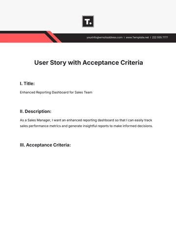Free User Story with Acceptance Criteria Template to Edit Online | Template.net