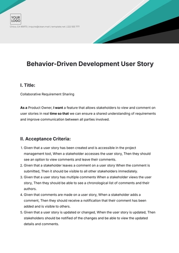 Free Behavior-Driven Development User Story Template to Edit Online | Template.net