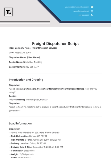 Free Freight Dispatcher Script Template to Edit Online