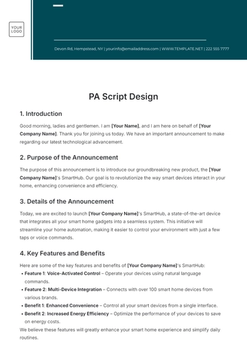 Free PA Script Design Template to Edit Online