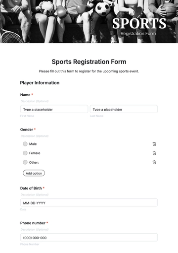 Free Sports Registration Form Template to Edit Online