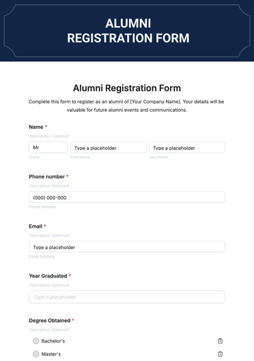 Free Alumni Registration Form Template to Edit Online