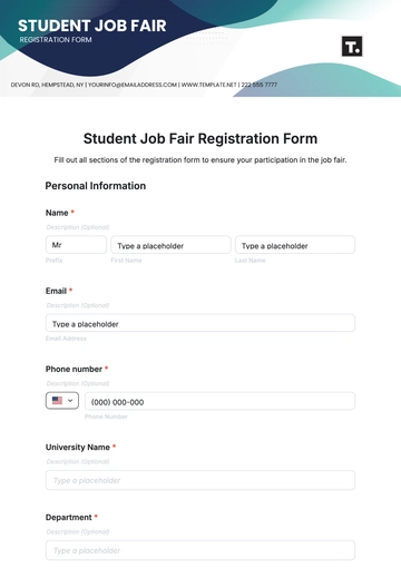 Free Student Job Fair Registration Form Template to Edit Online