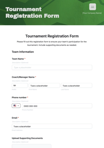 Free Tournament Registration Form Template to Edit Online
