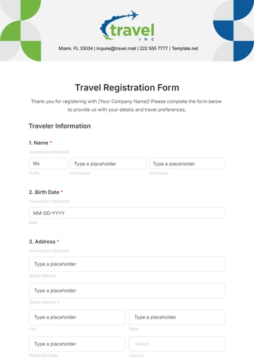 Free Travel Registration Form Template to Edit Online