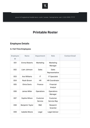 Free Printable Roster Template to Edit Online | Template.net