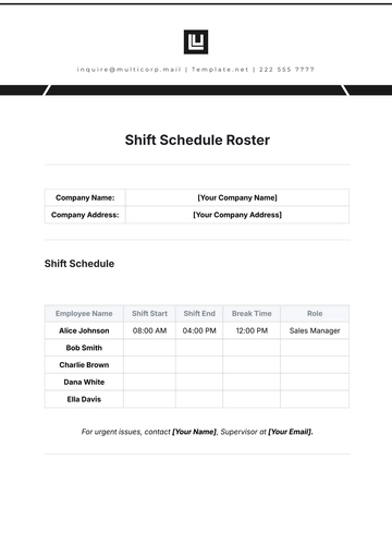 Free Shift Schedule Roster Template to Edit Online | Template.net