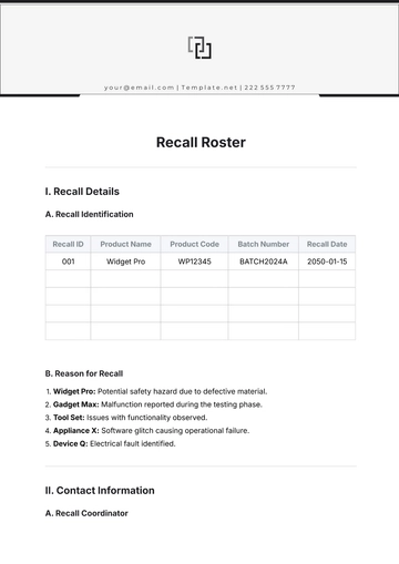 Free Recall Roster Template to Edit Online | Template.net