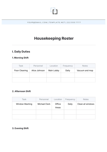 Free Housekeeping Roster Template to Edit Online | Template.net