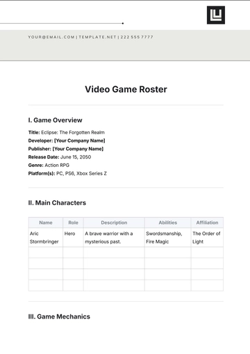 Free Video Game Roster Template to Edit Online | Template.net