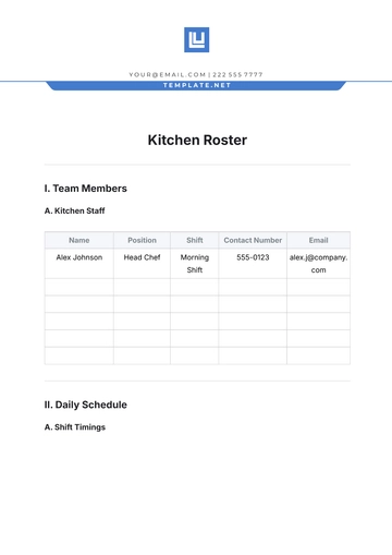 Free Kitchen Roster Template to Edit Online | Template.net