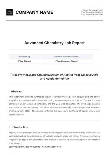 Free Advanced Chemistry Lab Report Template to Edit Online