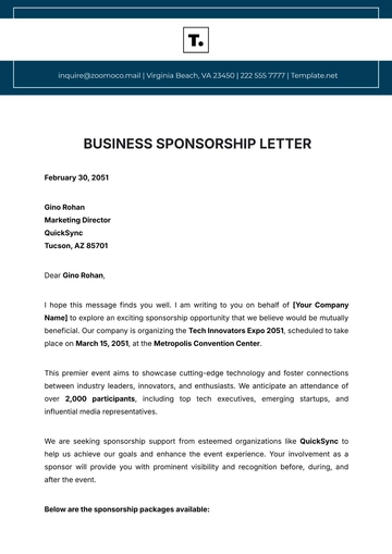 Free Business Sponsorship Letter Template to Edit Online