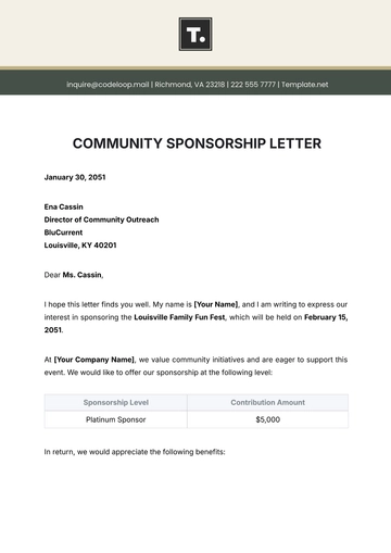 Free Community Sponsorship Letter Template to Edit Online