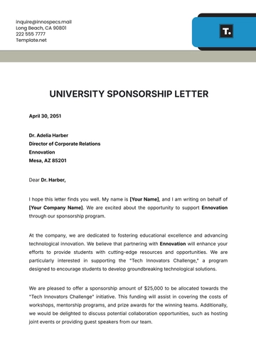 Free University Sponsorship Letter Template to Edit Online