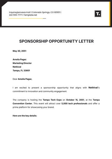Free Sponsorship Opportunity Letter Template to Edit Online