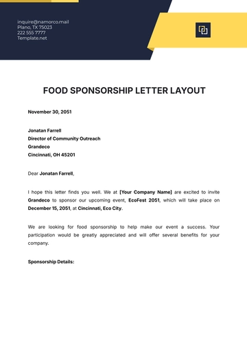Free Food Sponsorship Letter Layout Template to Edit Online