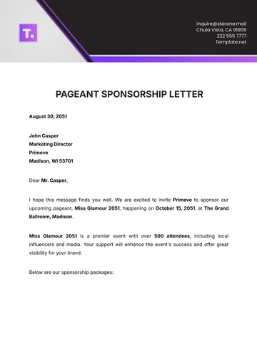 Free Pageant Sponsorship Letter Template to Edit Online