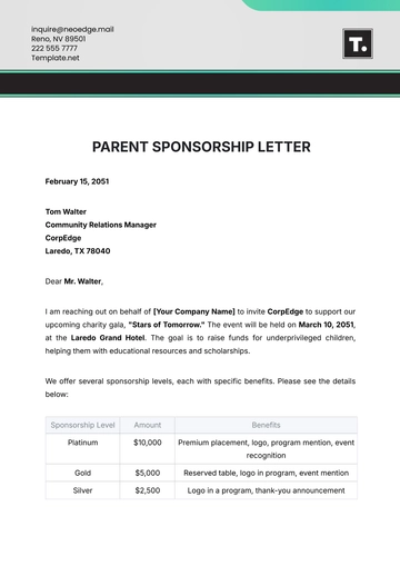 Free Parent Sponsorship Letter Template to Edit Online