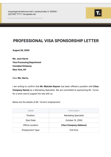 Free Professional Visa Sponsorship Letter Template to Edit Online