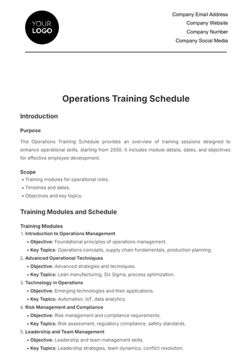 Free Operations Training Schedule Template to Edit Online