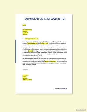 Exploratory QA Tester Cover Letter
