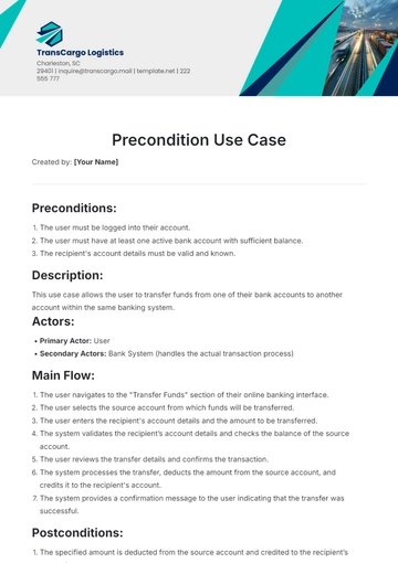 Free Precondition Use Case Template to Edit Online