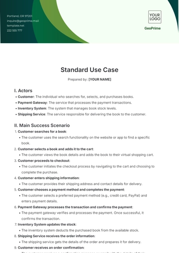 Free Standard Use Case Template to Edit Online