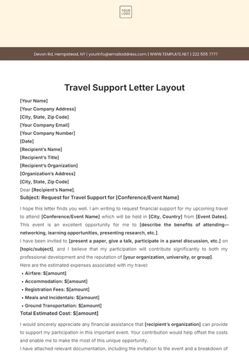 Free Travel Support Letter Layout Template to Edit Online